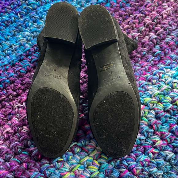 Black Faux Suede Block Heel Ankle Booties - Picture 5 of 5